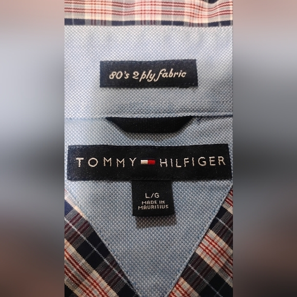 Tommy Hilfiger Shirt Button Down 80's 2 Ply Fabric Red White Blue C20 size L/G - Picture 12 of 16